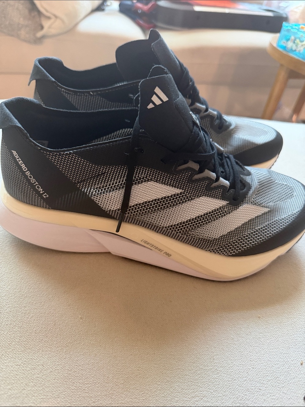 adidas Men’s Black & White Adizero Boston 12 Running Sneakers size 10.5